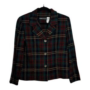 Sag Harbor Dress Plaid Blazer‎ Jacket Button Front Green Red Gold Women's Size 8